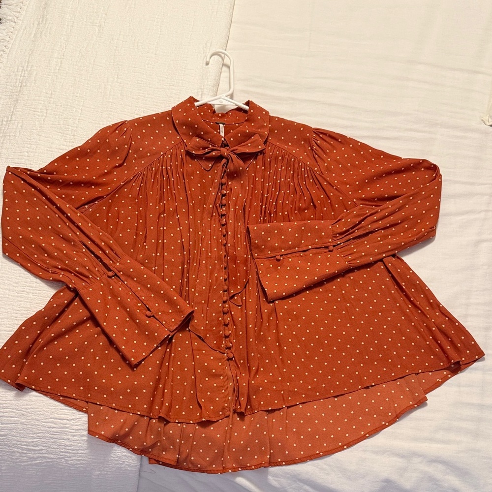 Free People Terracotta Polka Dot Blouse
